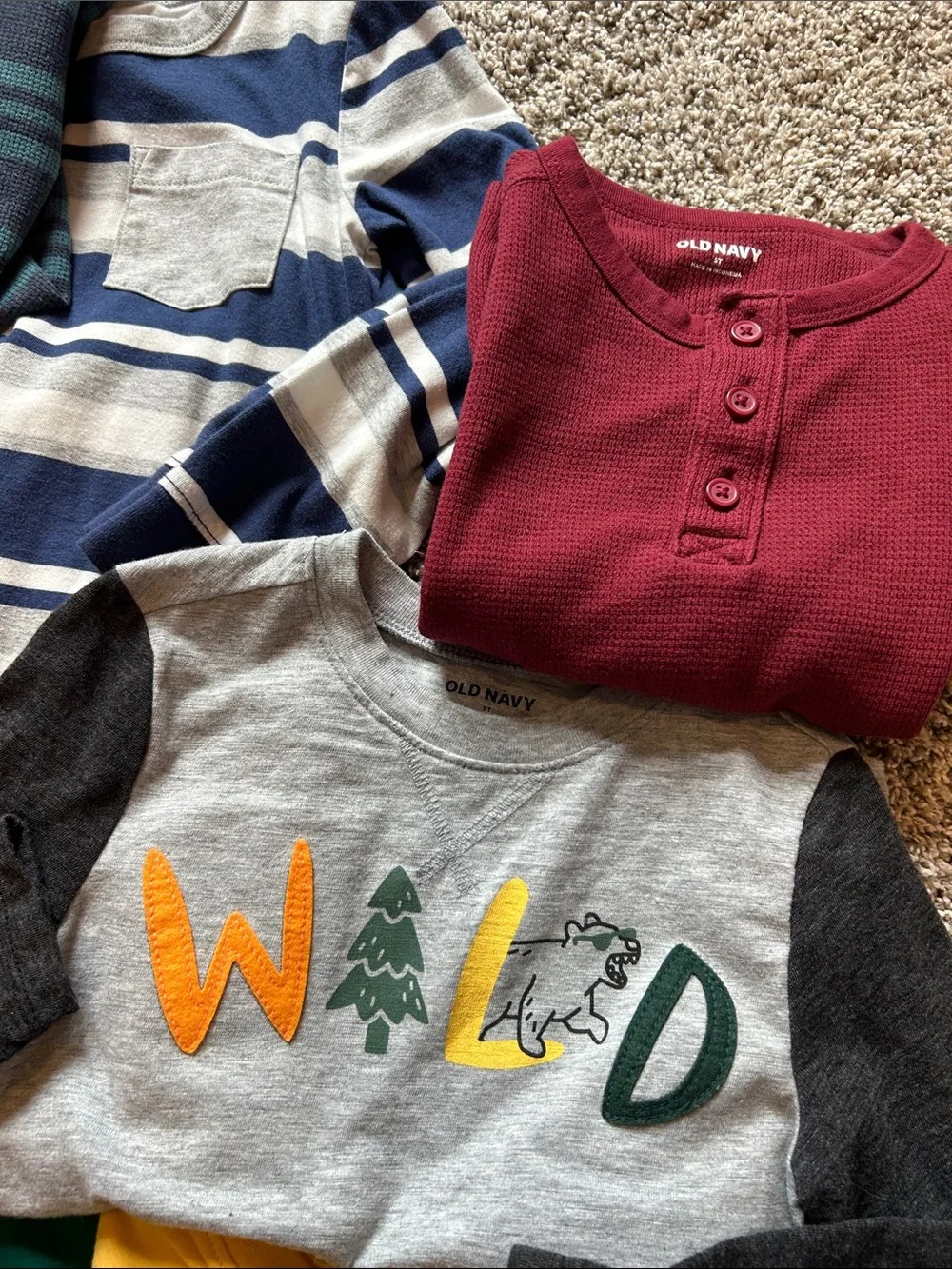 14 Boys Long-Sleeve Tee Lot 5T- Red, Green, Blue, Gray, Yellow, Maroon